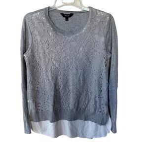 Simply Vera Vera Wang Gray Lace Front faux shirt blouse size L